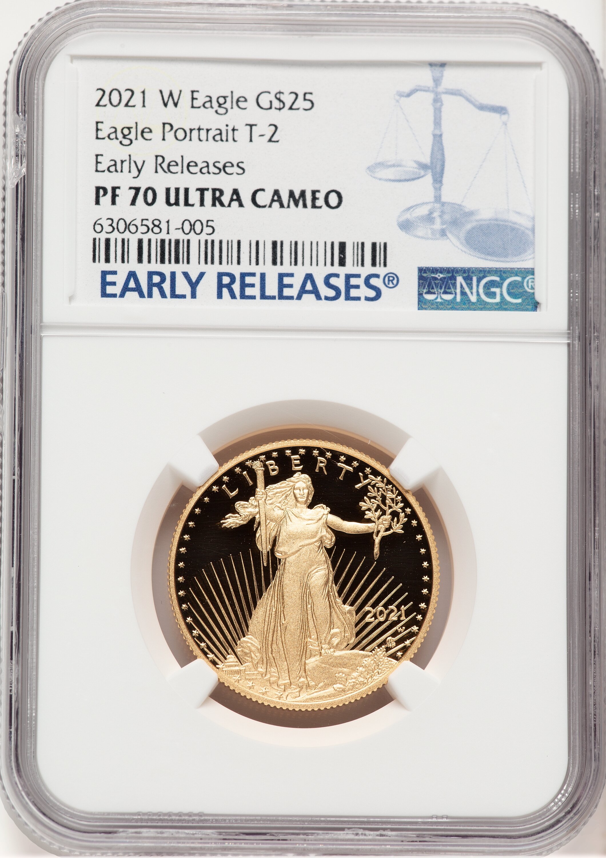 2021-W Type 2 Proof Gold Eagle 1/2 oz ER Blue 70 NGC