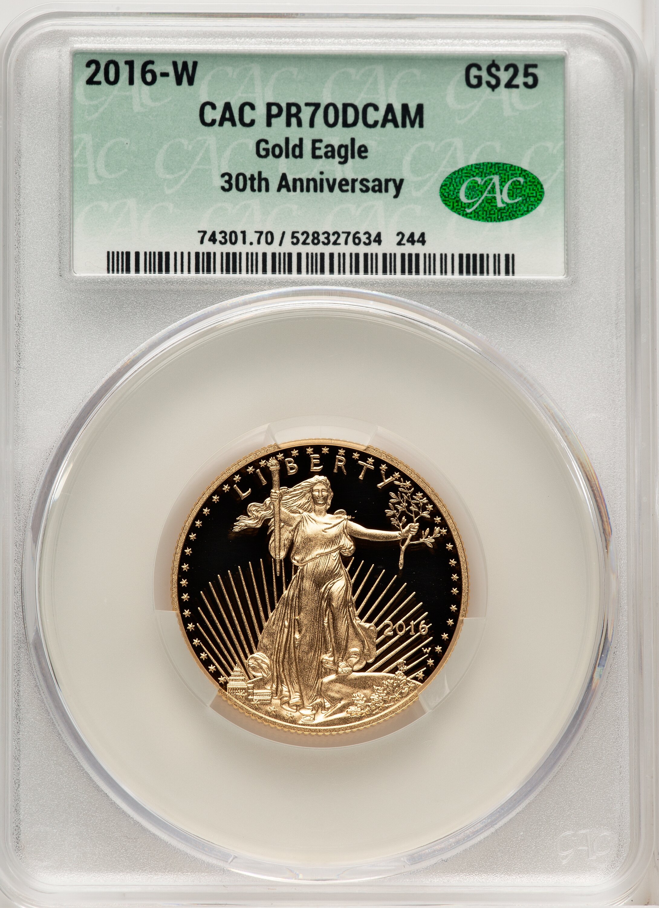 2016-W $25 Half-Ounce Gold Eagle, 30th Anniversary, DC Brown Label 70 CACG