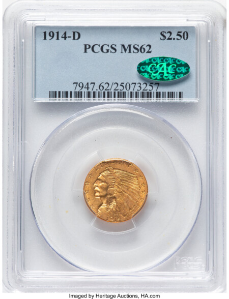 1914-D $2 1/2 CAC 62 PCGS