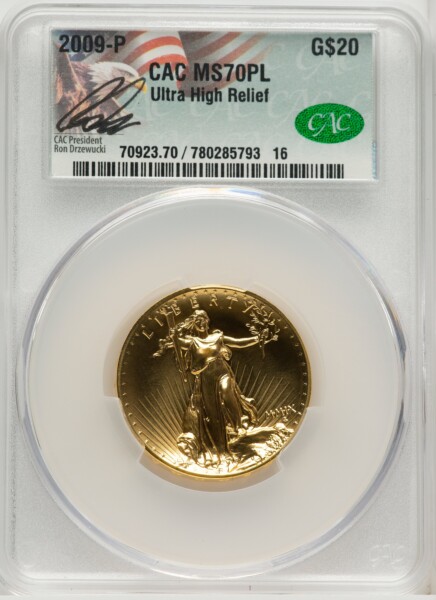 2009 G$20 Ultra High Relief, PL Ron Drzewucki 70 CACG