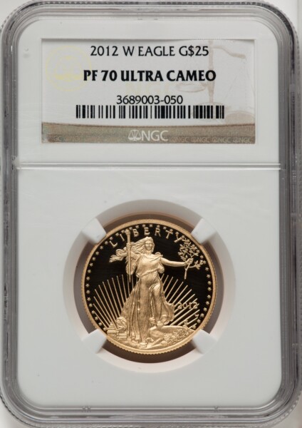 2012-W $25 Half-Ounce Gold Eagle PR, DC Brown Label 70 NGC