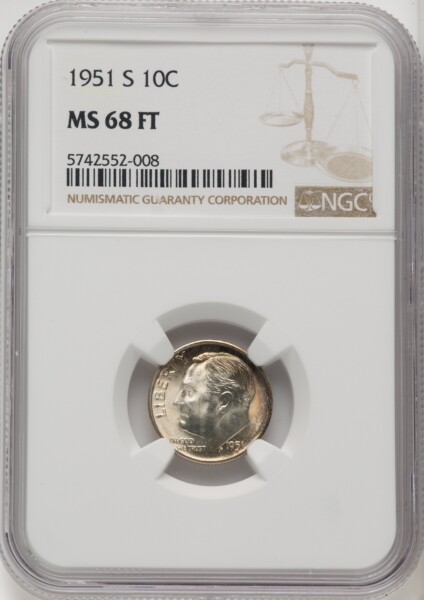1951-S 10C, FB 68 NGC