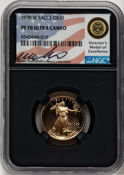 1999-W $10 Quarter-Ounce Gold Eagle, DC Miles Standish 70 NGC