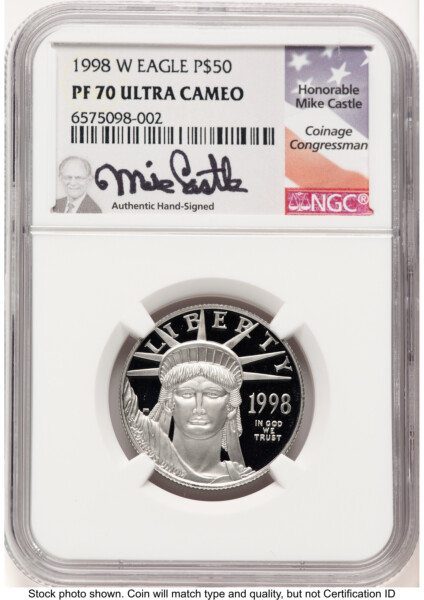 1998-W Proof Platinum Eagle 1/2 oz Mike Castle 70 NGC
