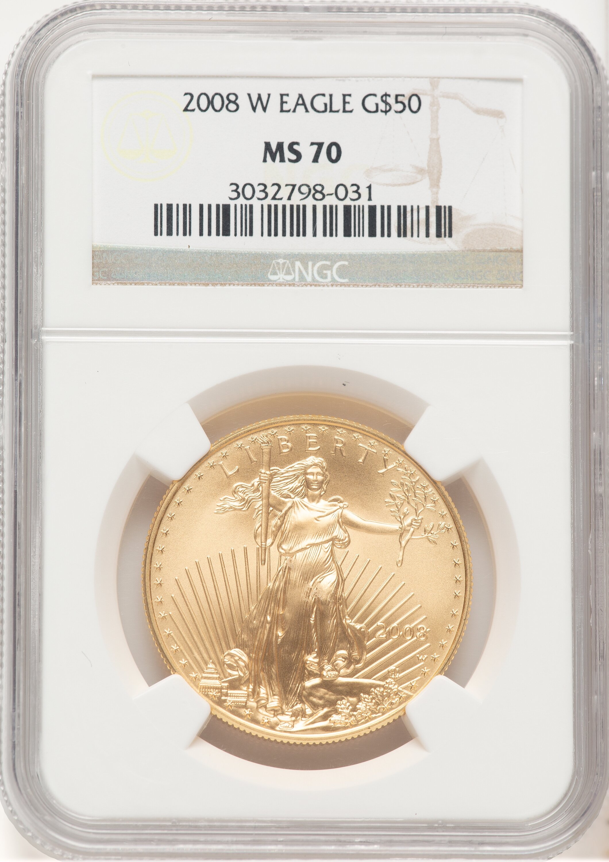 2008-W Burnished Gold Eagle 1 oz Brown Label 70 NGC