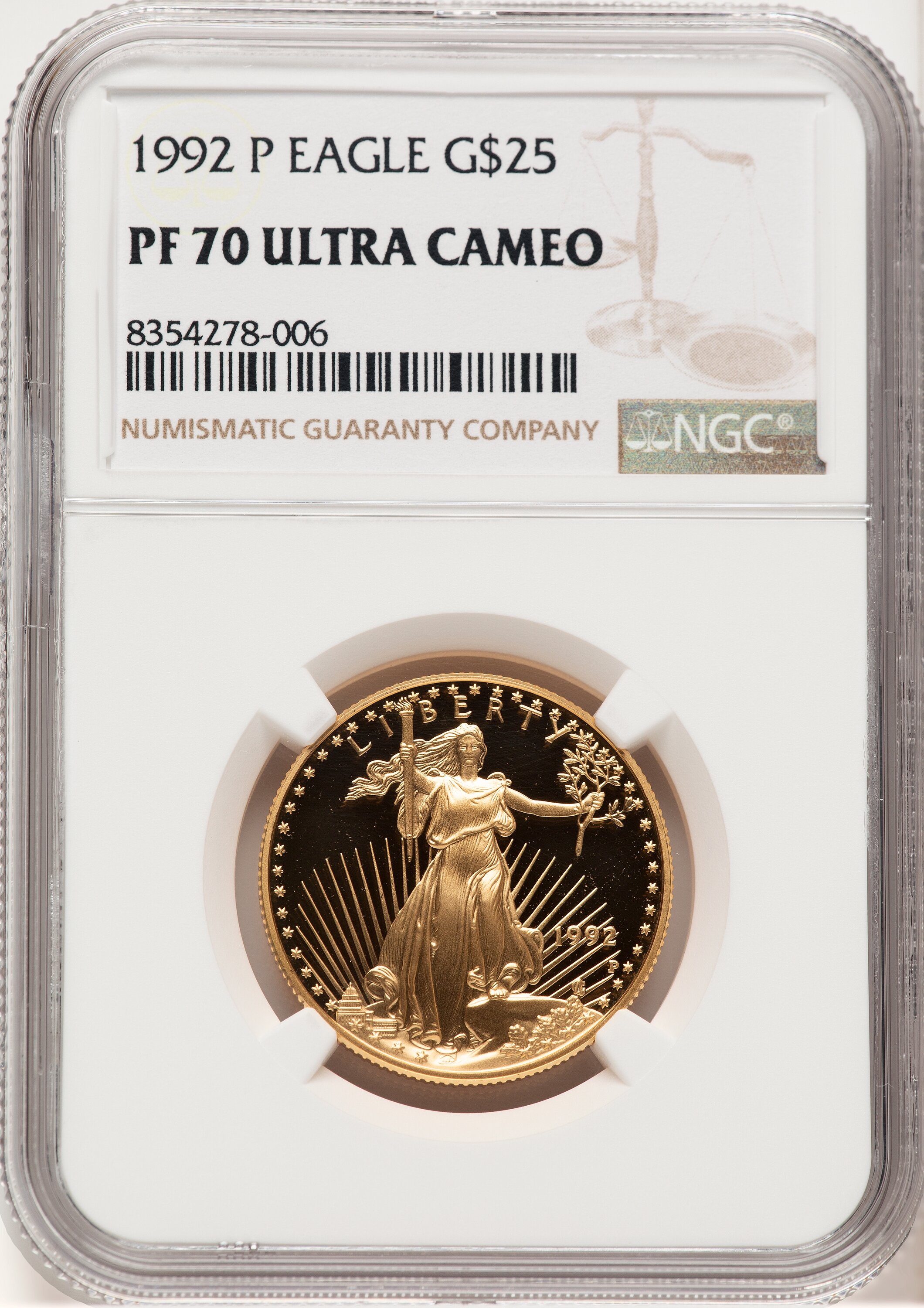 1992-P Proof Gold Eagle 1/2 oz Brown Label 70 NGC