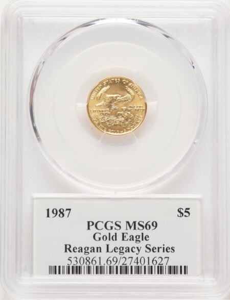 1987 Gold Eagle 1/10 oz Reagan Legacy Series Michael Reagan 69 PCGS
