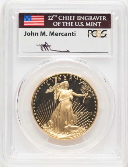 1989-W Proof Gold Eagle 1 oz John Mercanti 70 PCGS