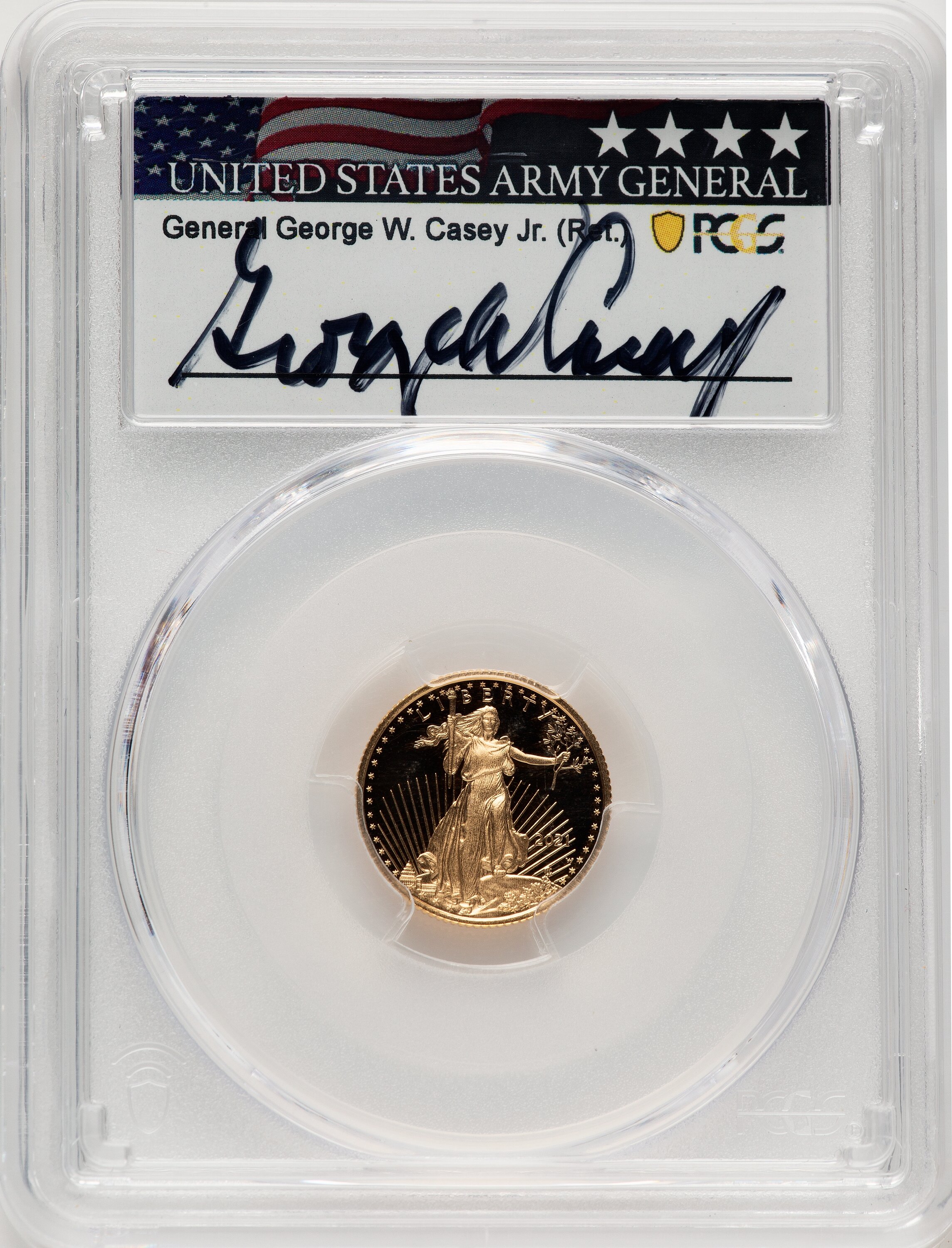 2021-W $5 Tenth Ounce Gold Eagle, Type Two, FS, DC FS George Casey 70 PCGS
