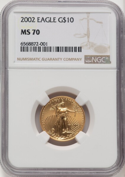 2002 $10 Quarter-Ounce Gold Eagle, MS Brown Label 70 NGC