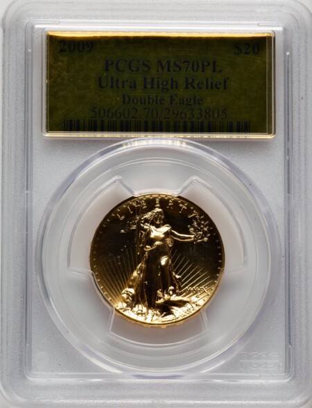 2009 G$20 Ultra High Relief, PL Gold Foil 70 PCGS