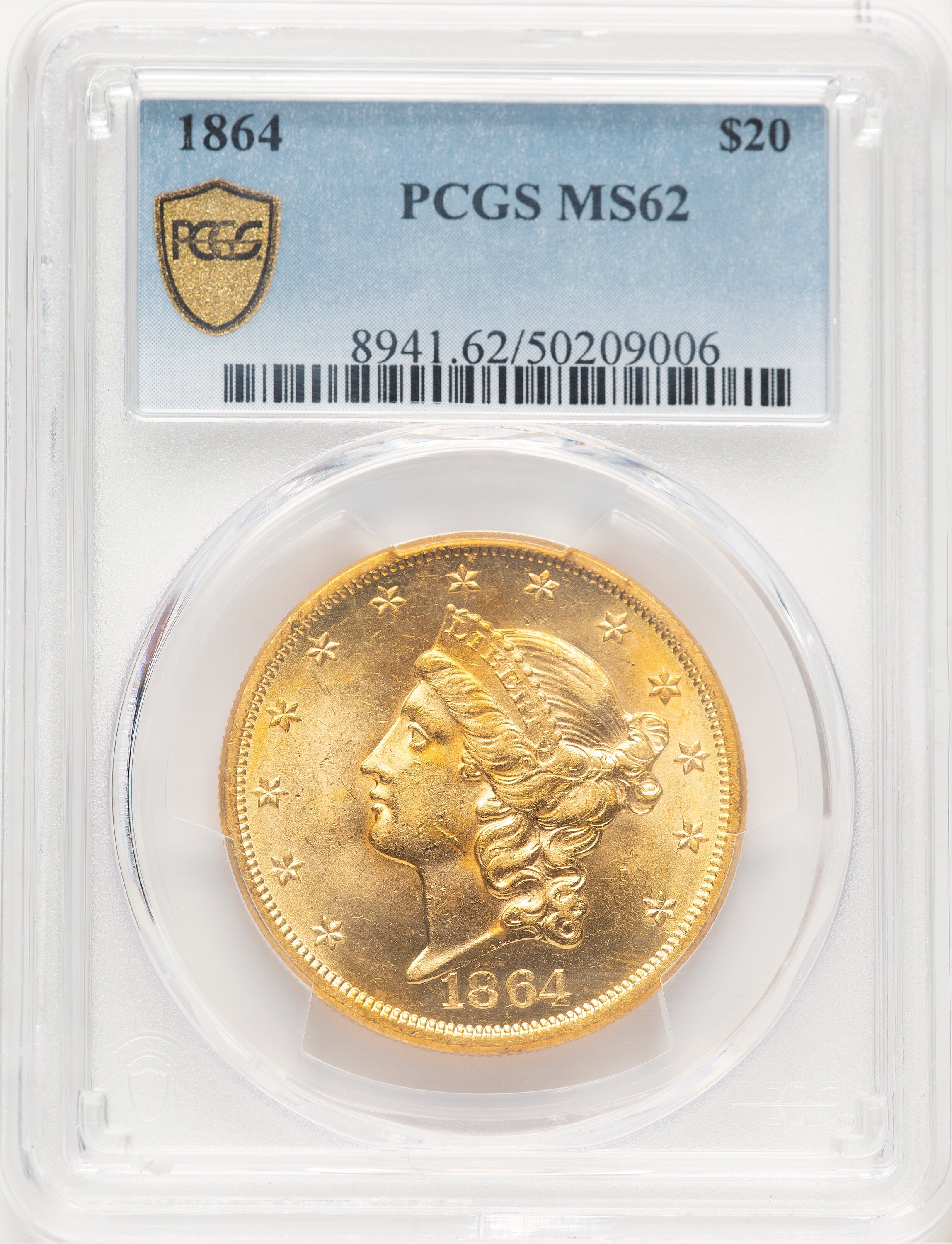 1864 $20 PCGS Secure 62 PCGS