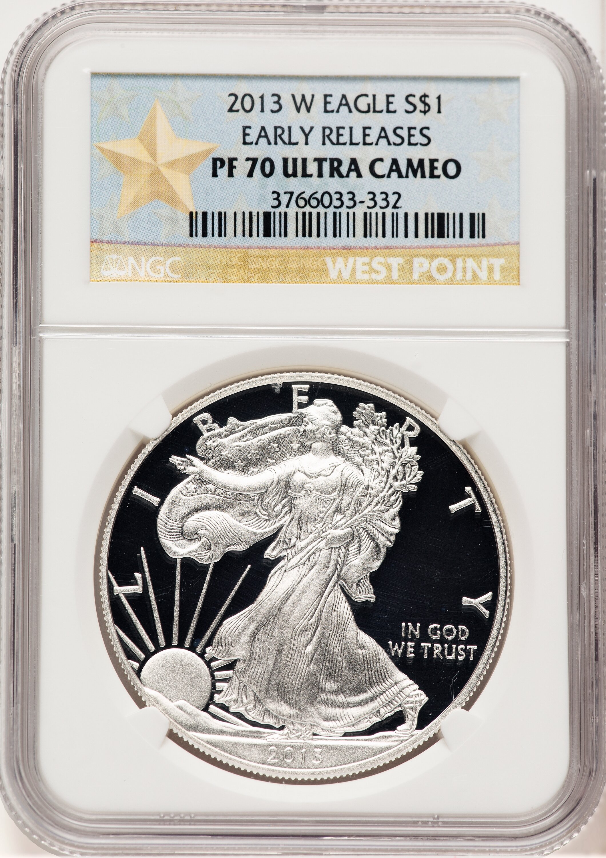 2013-W Proof Silver Eagle 1 oz ER West Point Star Label 70 NGC
