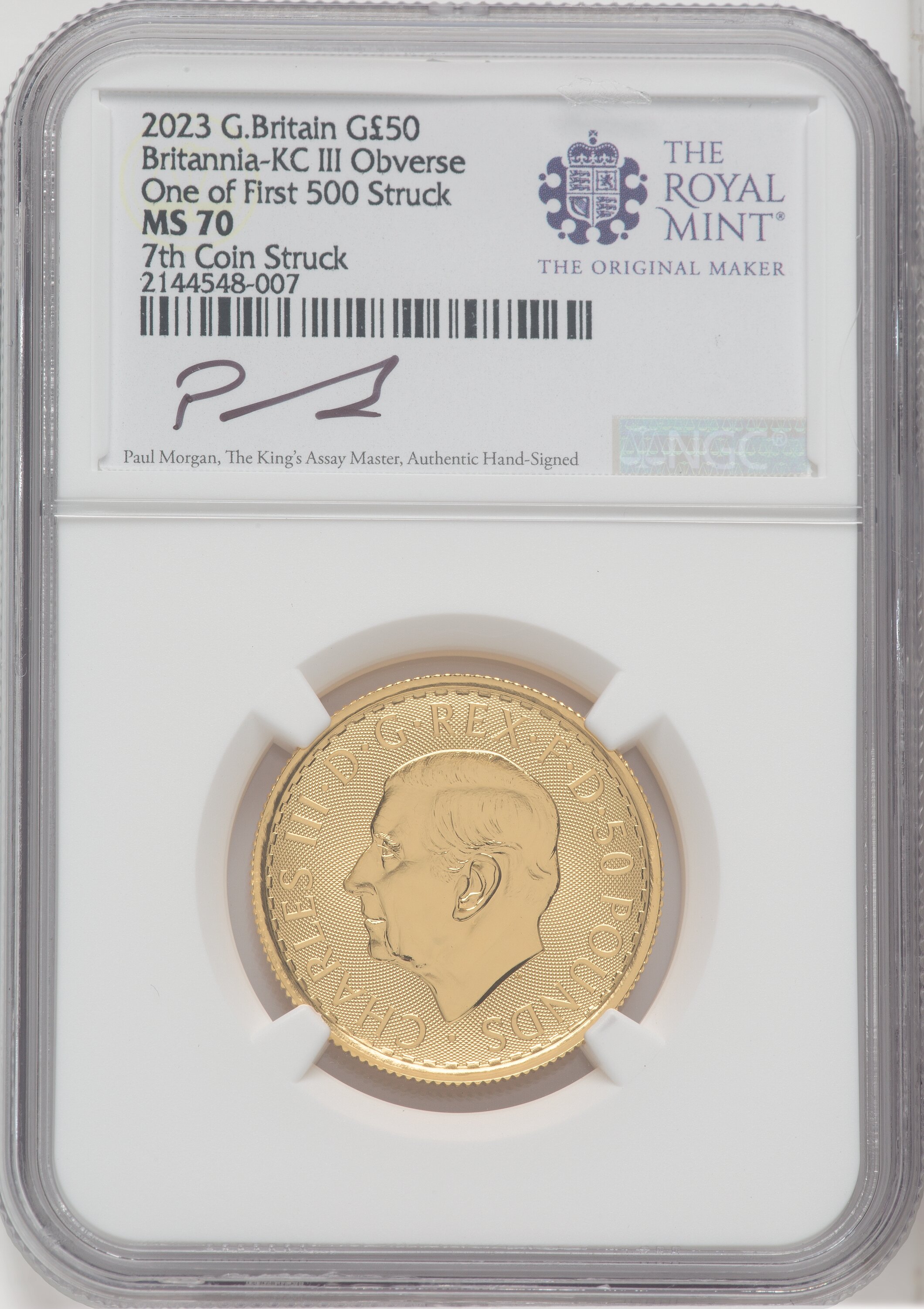 2023 G.B. G50 BRITANNIA-KC III OBVERSE 7TH COIN STRUCK 70 NGC