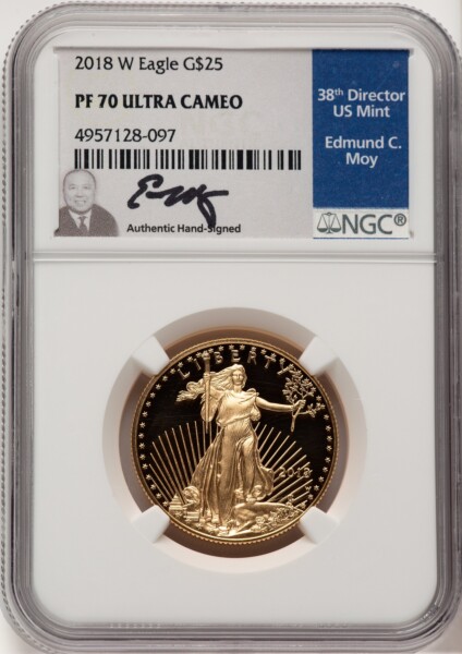 2018-W G$25 Half Ounce Gold Eagle, DC Ed Moy 70 NGC