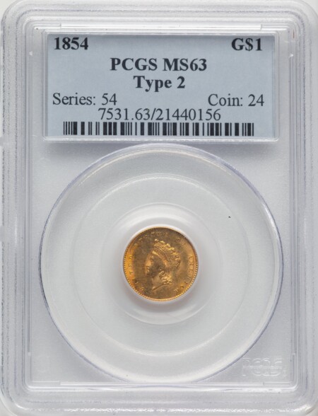 1854 G$1 Type Two 63 PCGS