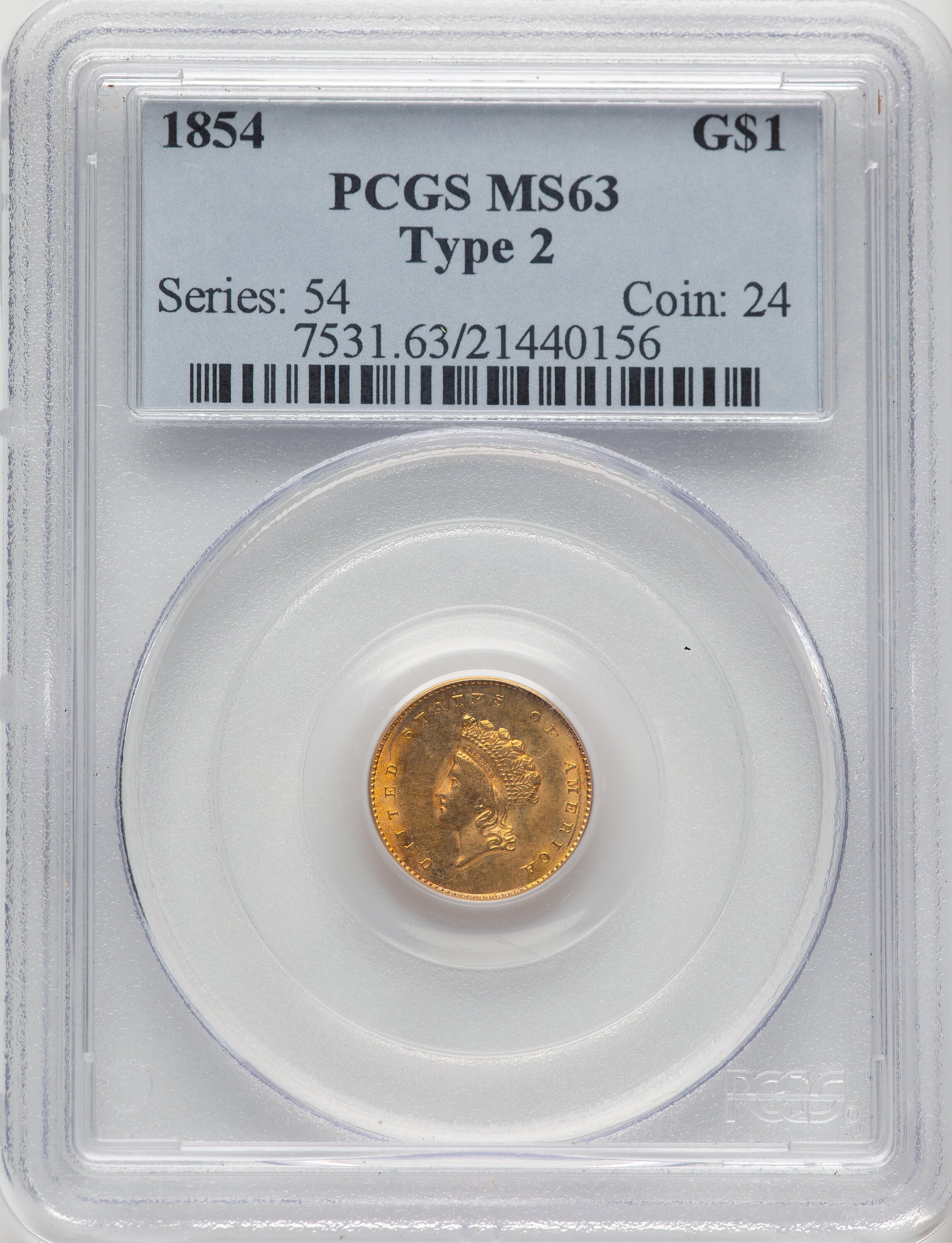 1854 G$1 Type Two 63 PCGS