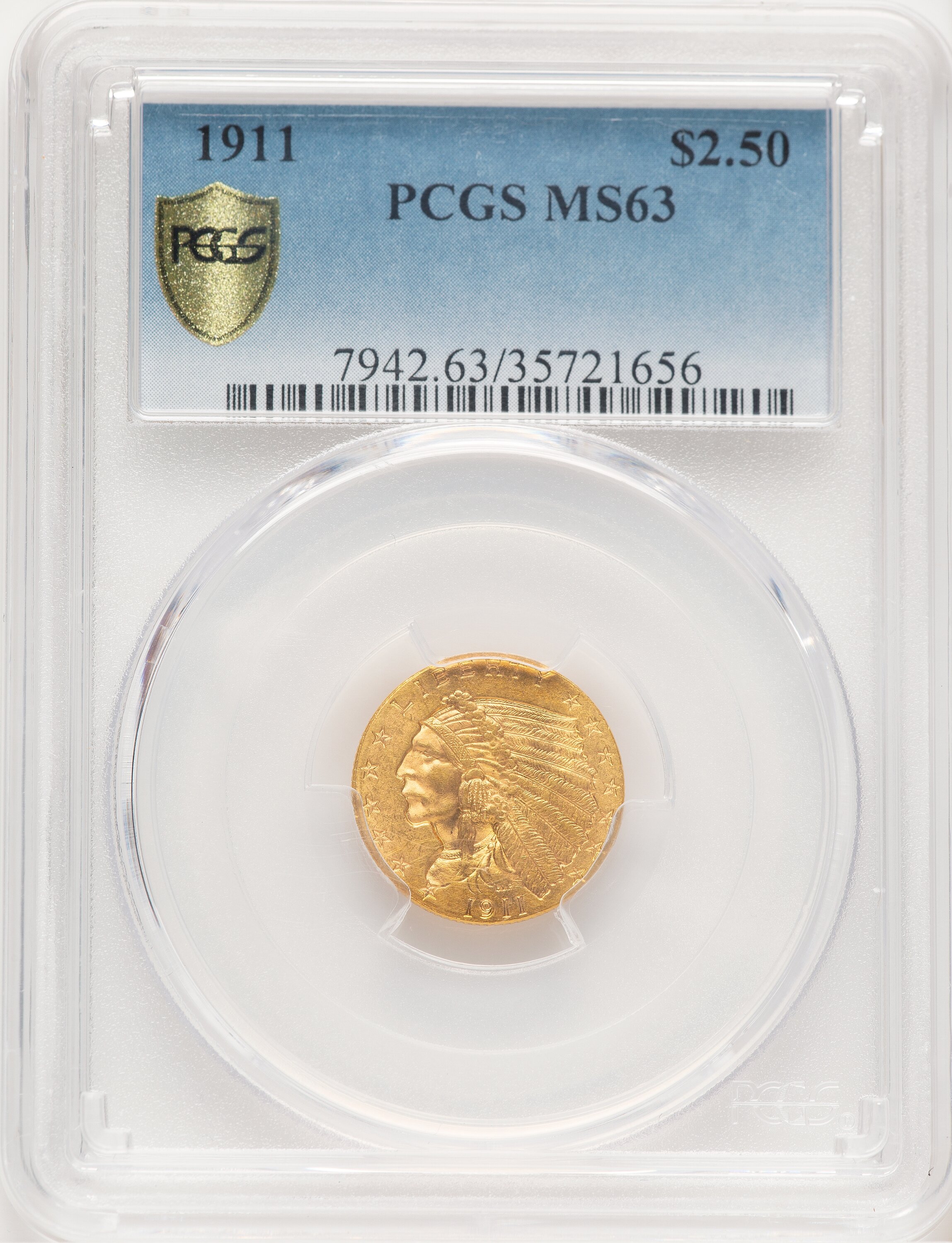 1911 $2 1/2 PCGS Secure 63 PCGS