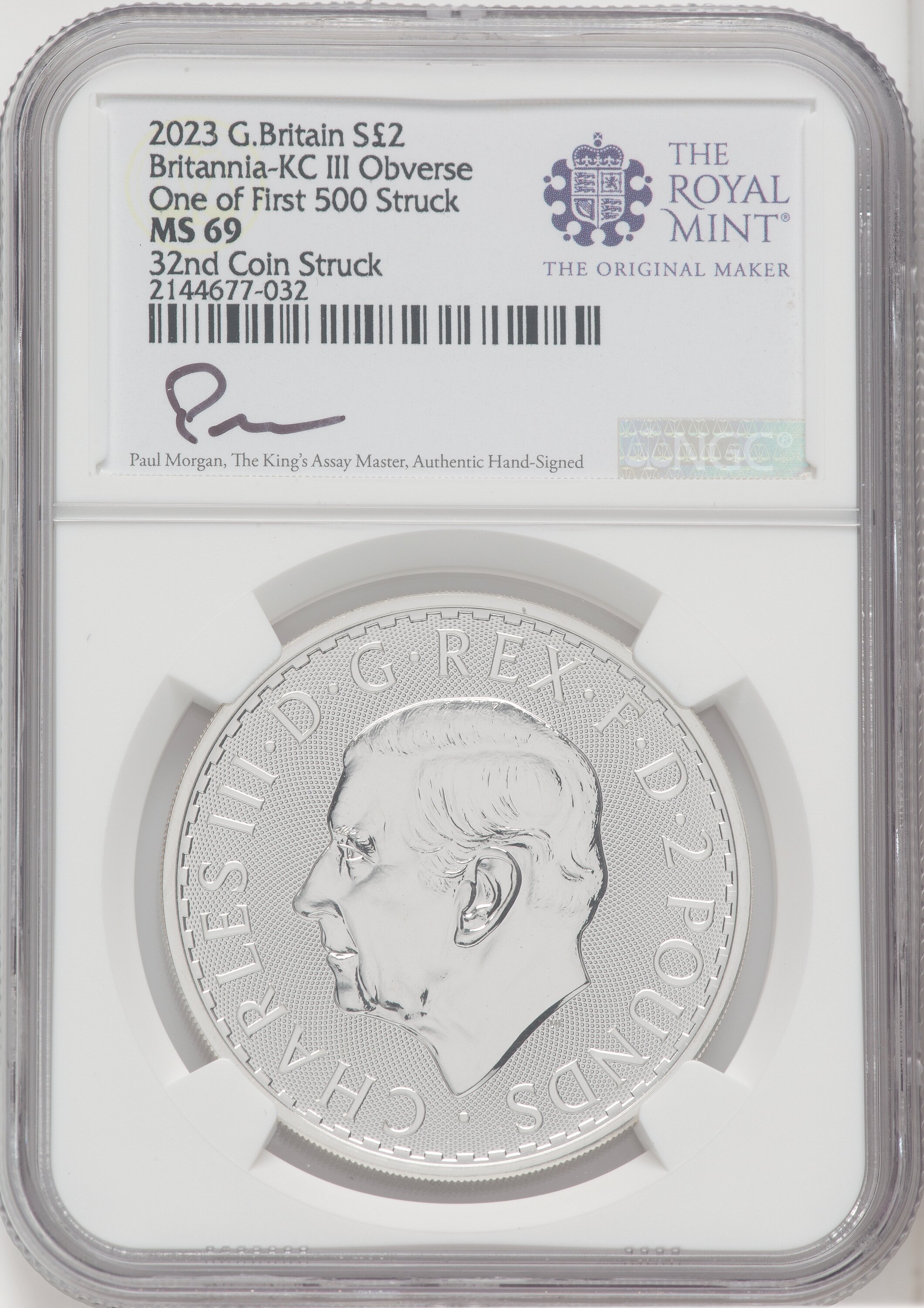 2023 G.B. S2 BRITANNIA-KC III OBVERSE 32ND COIN STRUCK 69 NGC