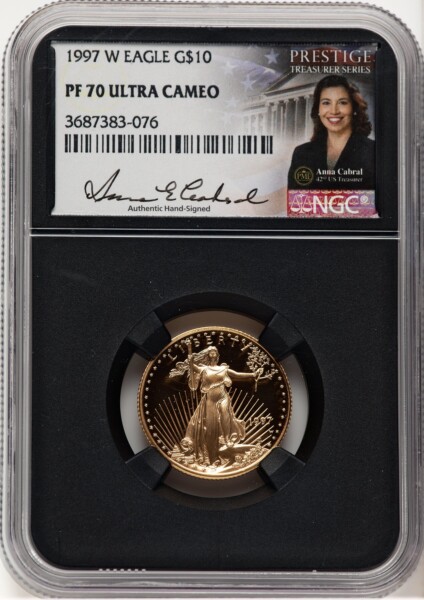 1997-W Proof Gold Eagle 1/4 oz Anna Cabral Prestige Treasurer Series Blk Core 70 NGC