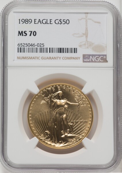 1989 $50 One-Ounce Gold Eagle, MS Brown Label 70 NGC