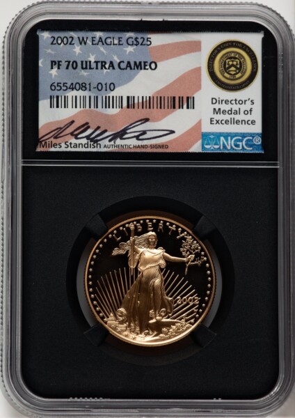 2002-W $25 Half-Ounce Gold Eagle, PR DC Miles Standish 70 NGC