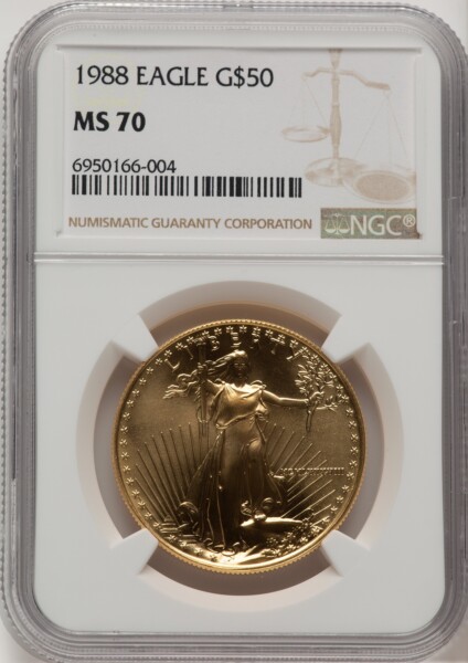 1988 $50 One-Ounce Gold Eagle, MS Brown Label 70 NGC