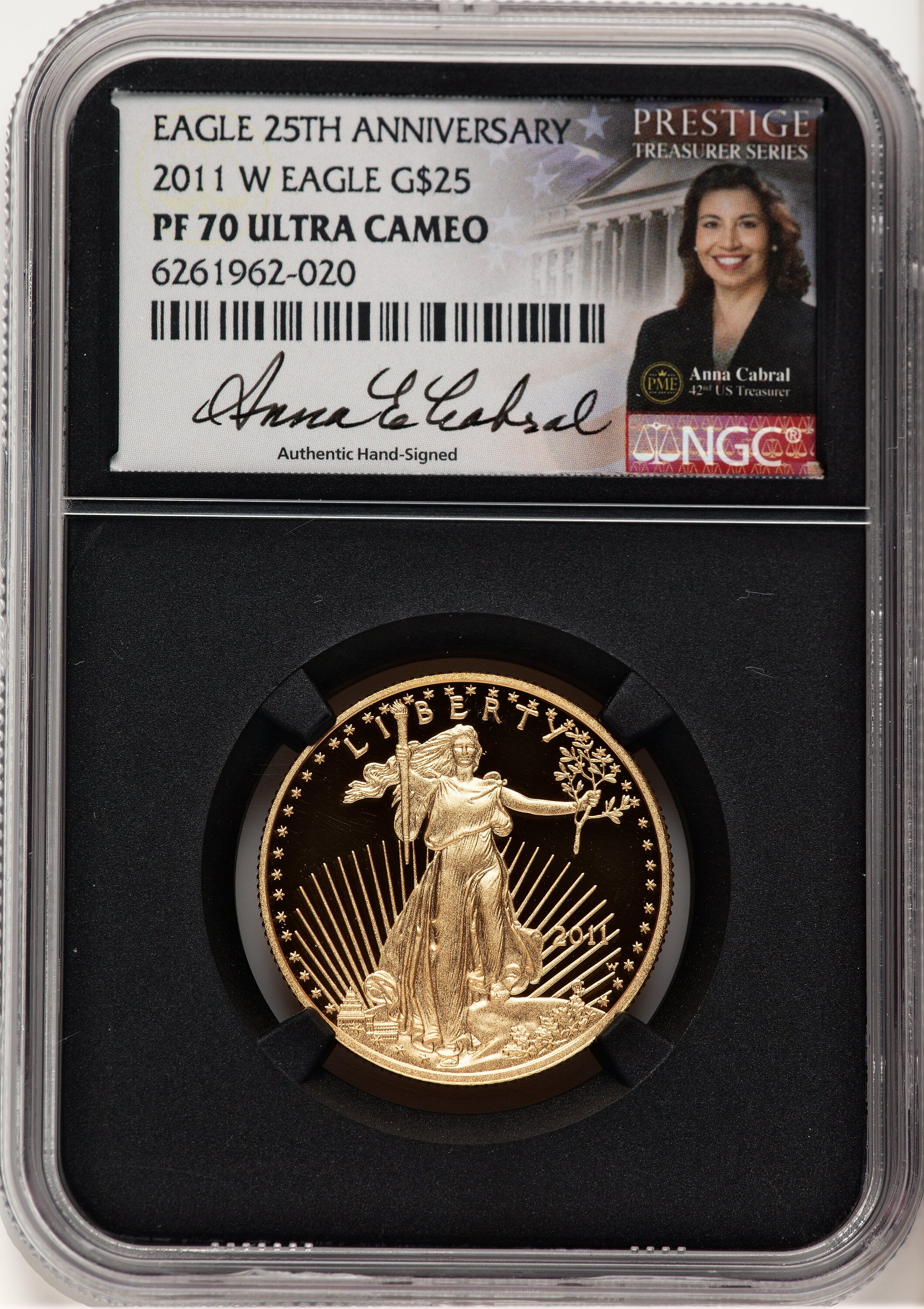 2011-W Proof Gold Eagle 1/2 oz Anna Cabral Prestige Treasurer Series Blk Core 70 NGC