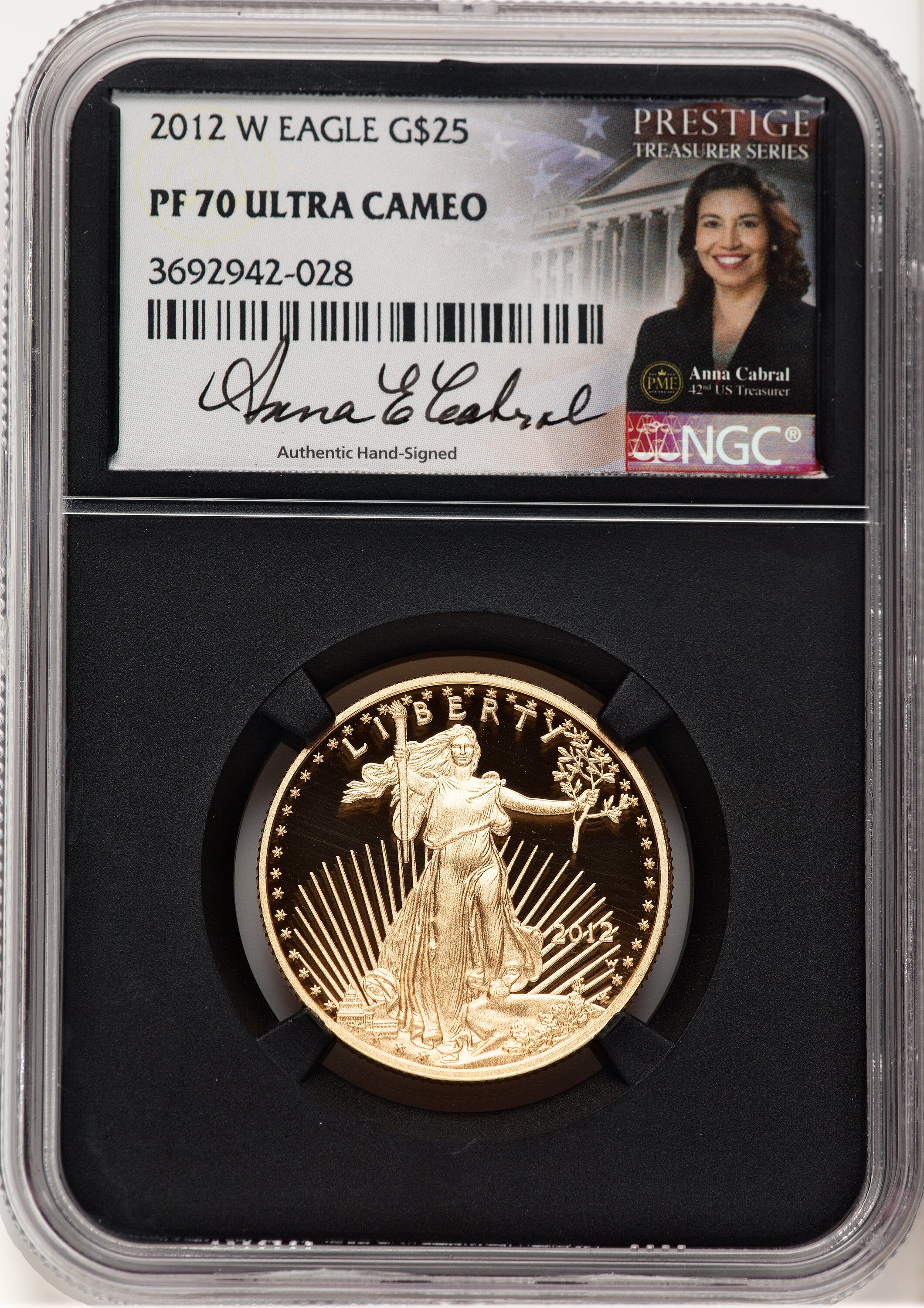 2012-W Proof Gold Eagle 1/2 oz Anna Cabral Prestige Treasurer Series Blk Core 70 NGC