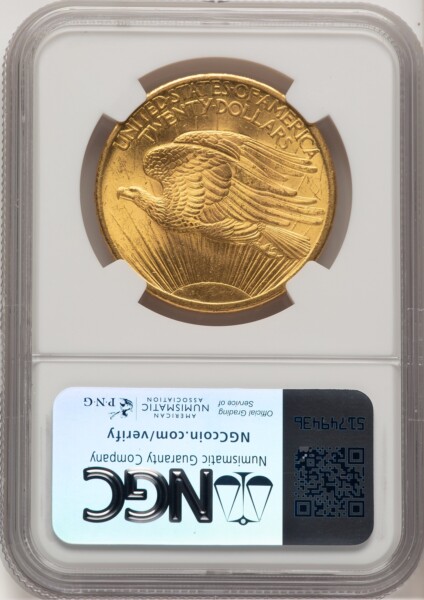 1907 $20 Saint, MS NGC Plus 65 NGC
