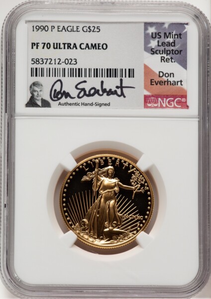 1990-P $25 Half-Ounce Gold Eagle, DC Don Everhart 70 NGC