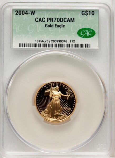 2004-W $10 Quarter-Ounce Gold Eagle, PR, DC Brown Label 70 CACG