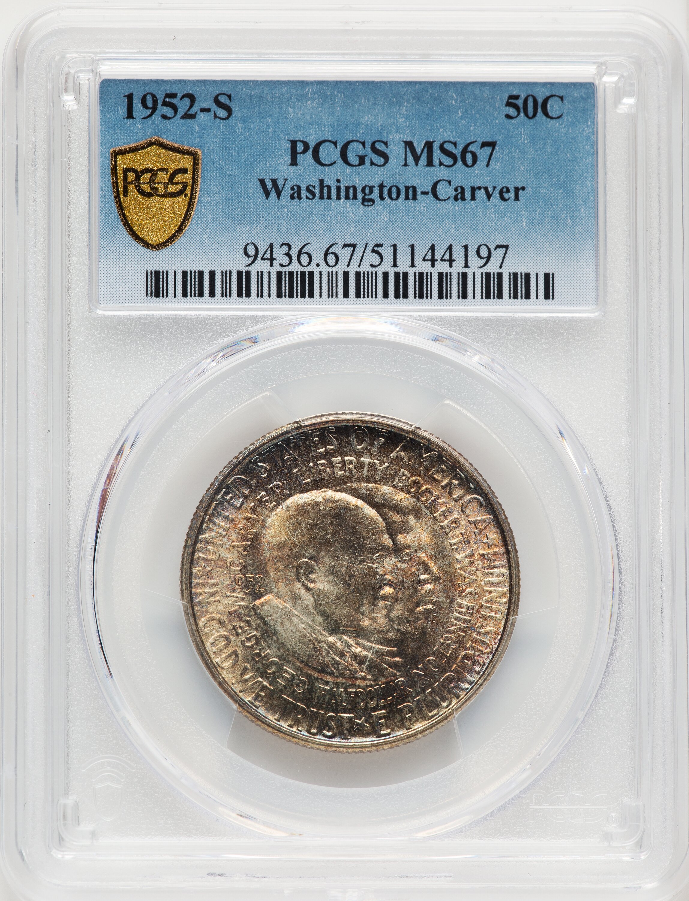 1952-S 50C Washington-Carver, MS 67 PCGS