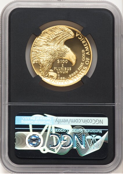 2019-W G$100 American Liberty High Relief, Enhanced 2021 US Mint Auction Miles Standish Blk Core 70 NGC