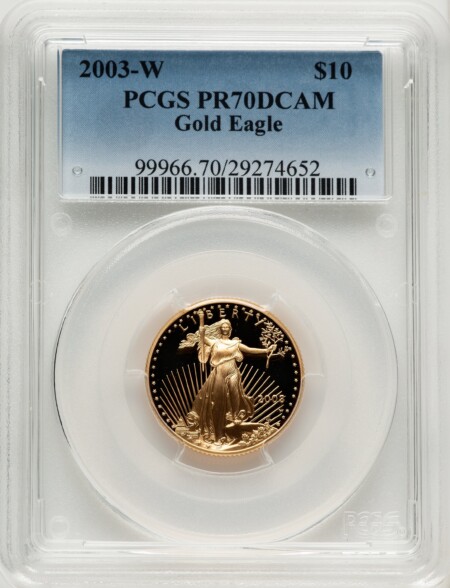 2003-W $10 Quarter-Ounce Gold Eagle, PR DC Blue Gradient 70 PCGS