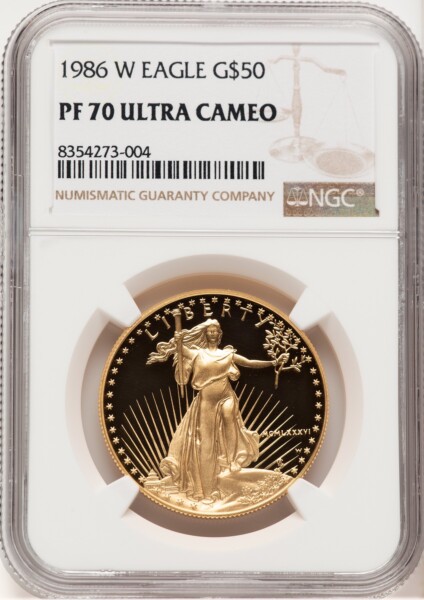 1986-W Proof Gold Eagle 1 oz Brown Label 70 NGC