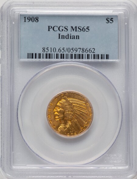 1908 $5 Indian, MS 65 PCGS
