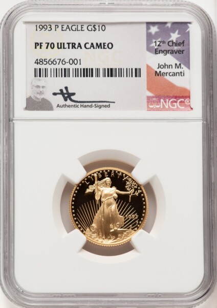 1993-P $10 Quarter-Ounce Gold Eagle, PR, DC John Mercanti 70 NGC