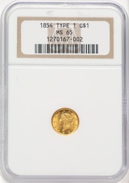 1854 G$1 Type One 65 NGC