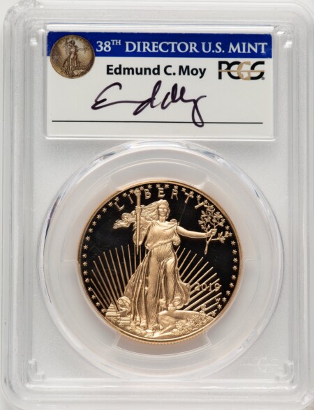 2019-W $50 One-Ounce Gold Eagle, First Day of Issue, Moy Signature, PR, DC FDI Ed Moy 70 PCGS