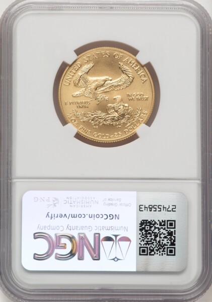 2008-W $25 Half-Ounce Gold Eagle, Burnished, SP Jeff Garrett Red Book 70 NGC