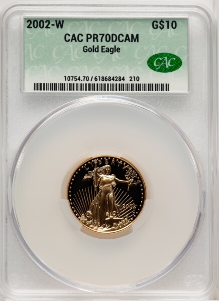 2002-W $10 Quarter-Ounce Gold Eagle, DC Brown Label 70 CACG