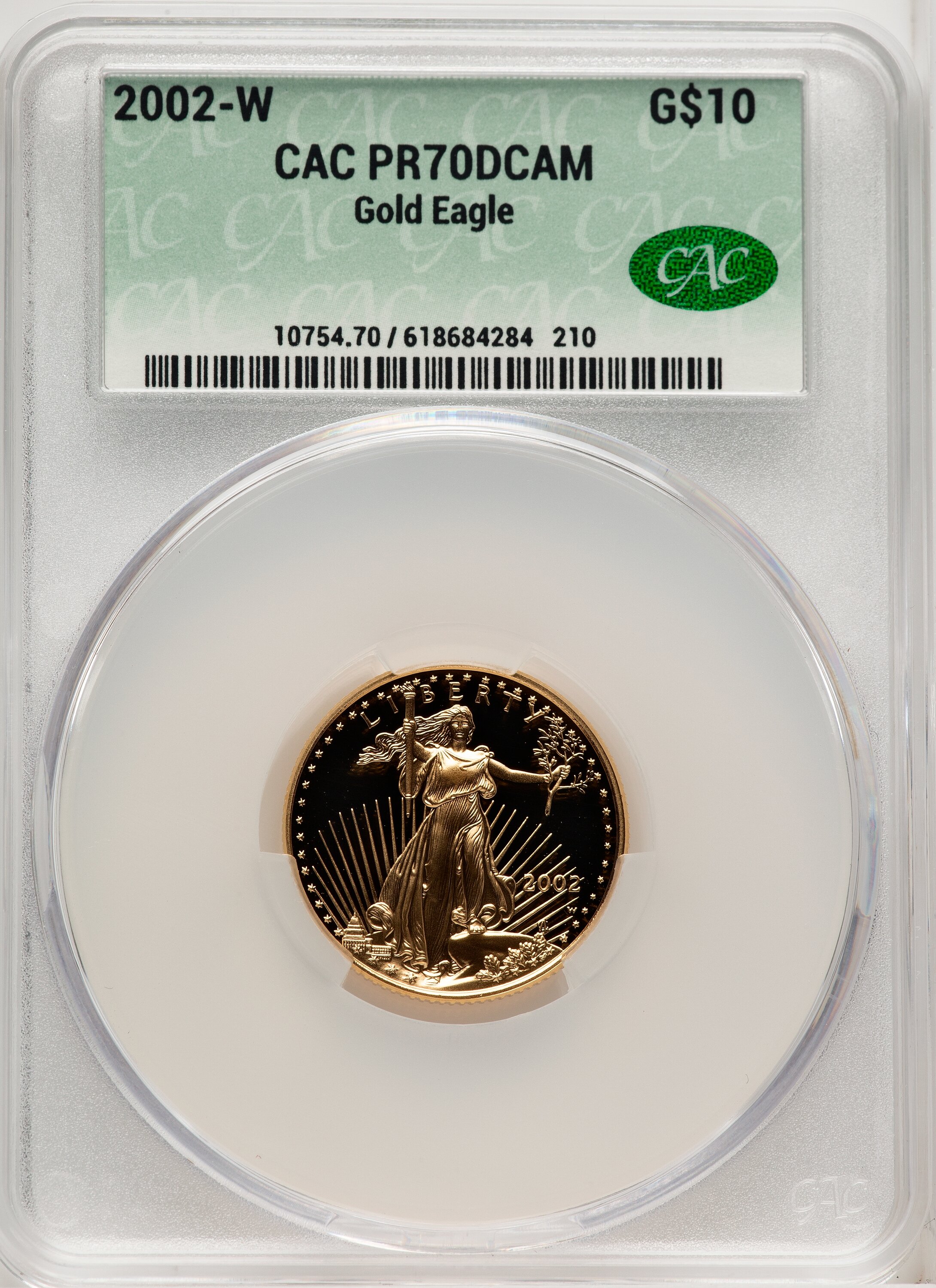 2002-W $10 Quarter-Ounce Gold Eagle, DC Brown Label 70 CACG