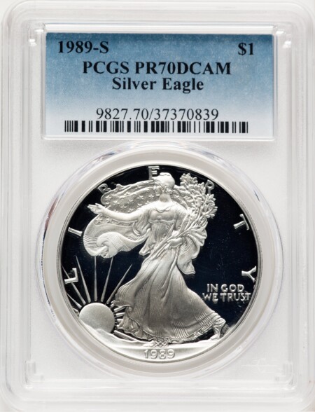 1989-S Proof Silver Eagle 1 oz Blue Gradient 70 PCGS