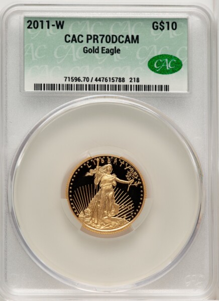 2011-W $10 Quarter-Ounce Gold Eagle, PR DC Brown Label 70 CACG