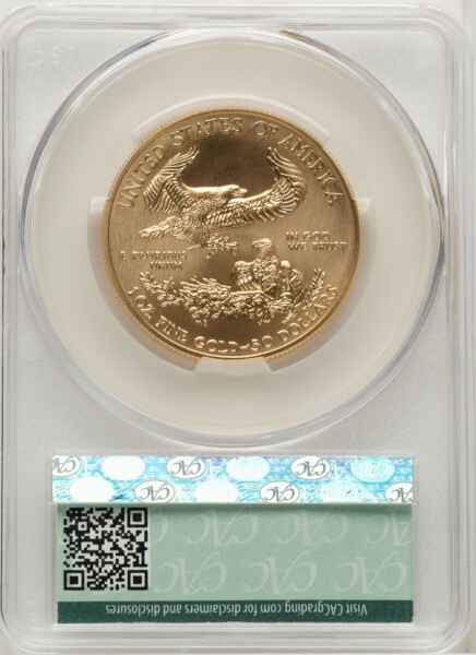 2012-W $50 One Ounce Gold Eagle, SP Brown Label 70 CACG