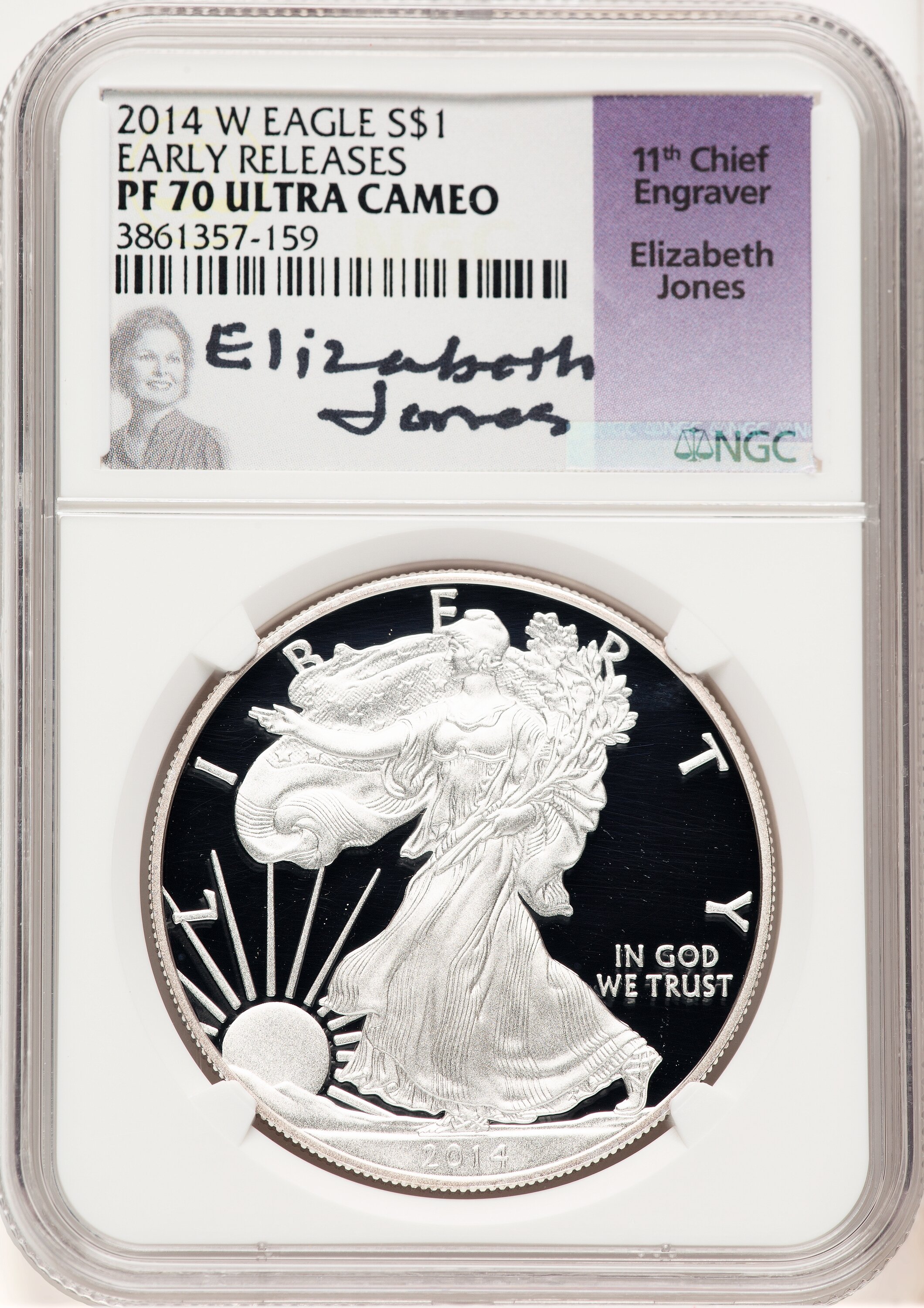 2014-W Proof Silver Eagle 1 oz ER Elizabeth Jones 70 NGC