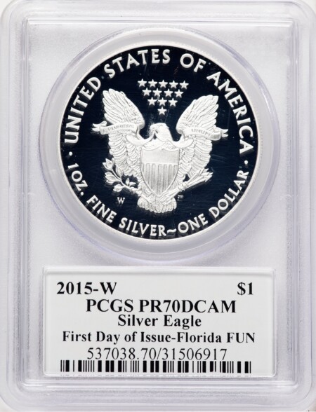 2015-W Proof Silver Eagle 1 oz FDI John Mercanti Florida FUN 70 PCGS