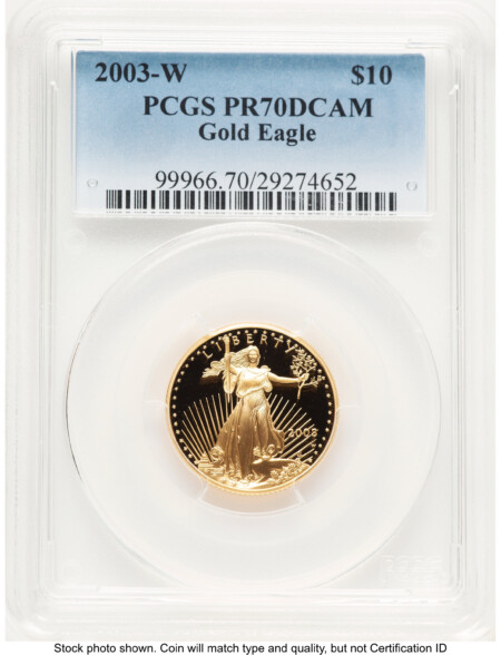 2003-W Proof Gold Eagle 1/4 oz Blue Gradient 70 PCGS