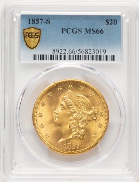 1857-S $20 PCGS Secure 66 PCGS